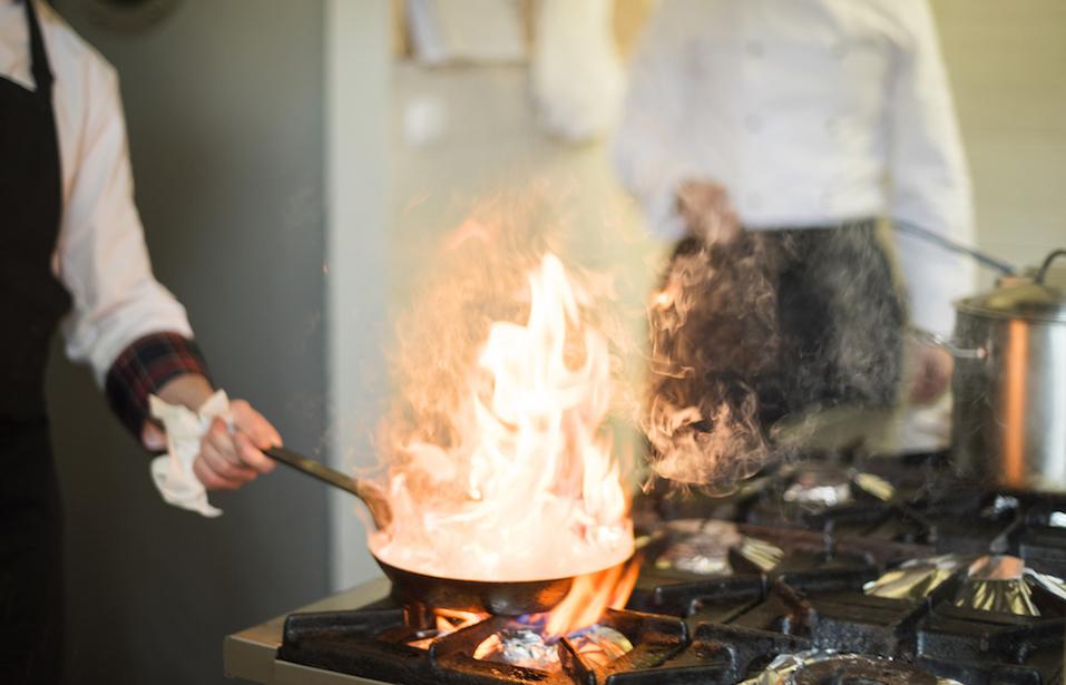 Frying pan is on fire