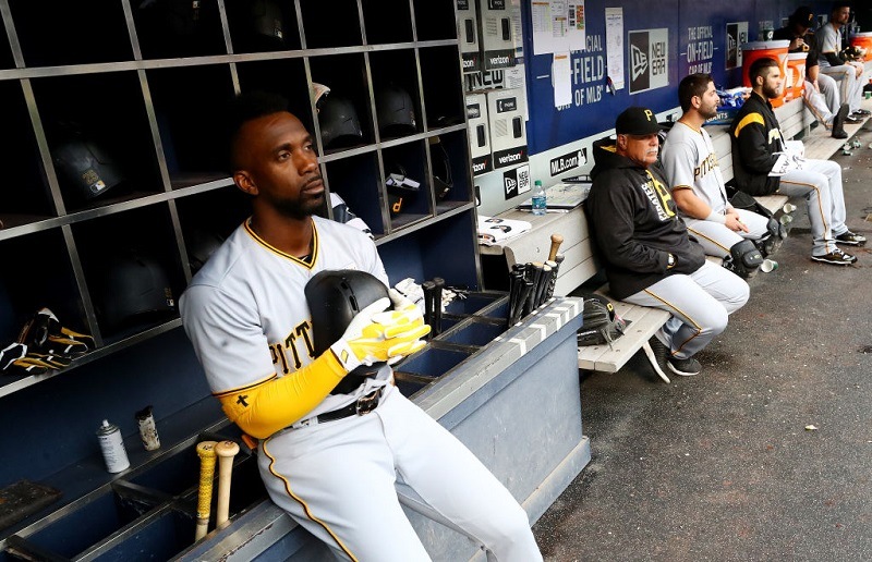 Shot Andrew McCutchen and the Pirates in the dugout during their game at Citi Field on June 4, 2017 in New York City.