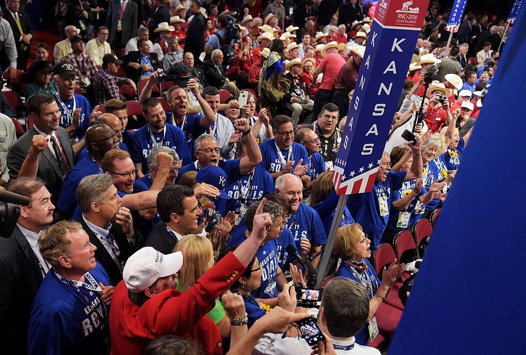 Delegates from Kansas take part in the roll call at the Republican National Convention