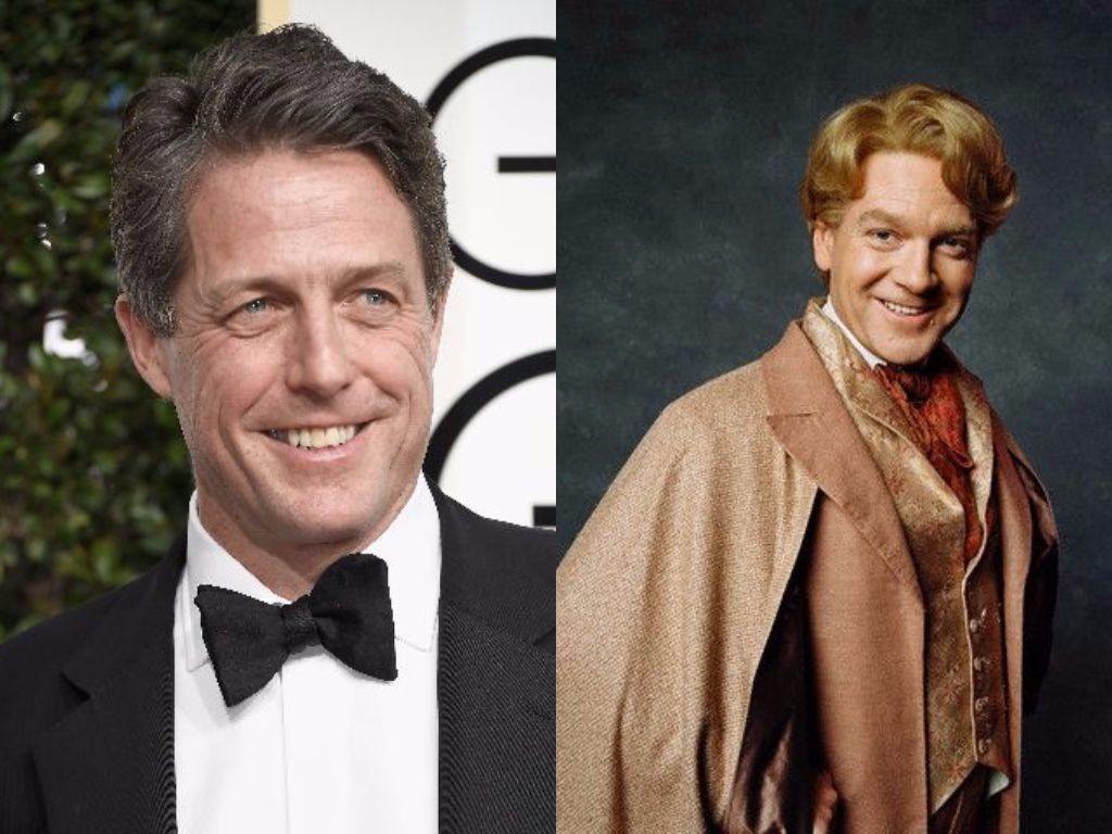 Hugh Grant on the Golden Globes red carpet and Kenneth Branagh poses as Gilderoy Lockhart in Harry Potter
