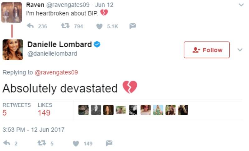 Danielle Lombard tweets "Absolutely devastated"