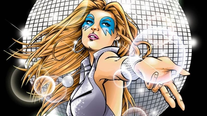 Image of X-Men character Dazzler and a disco ball