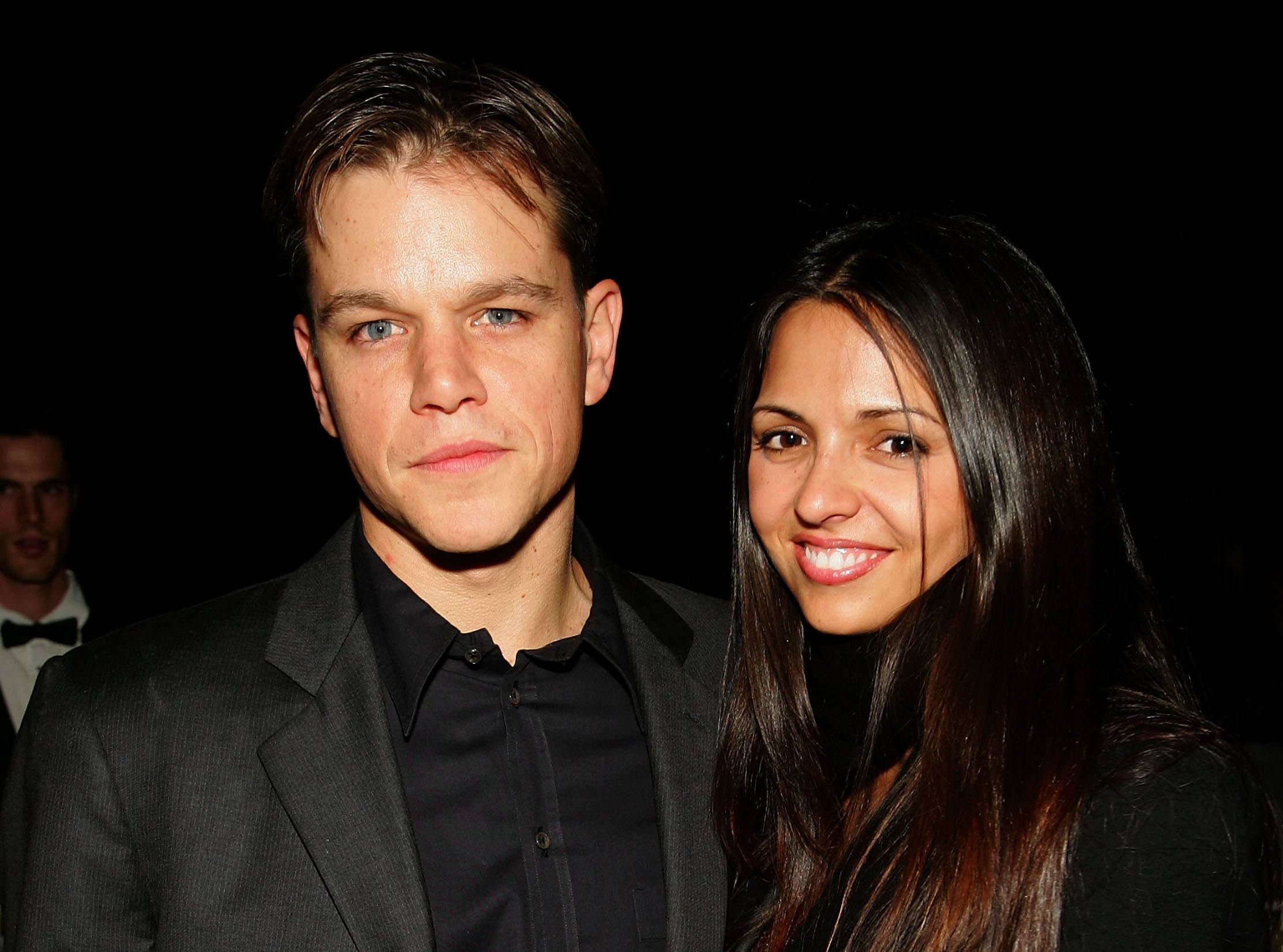 Actor Matt Damon and Luciana Barroso at the 'Syriana' premiere.