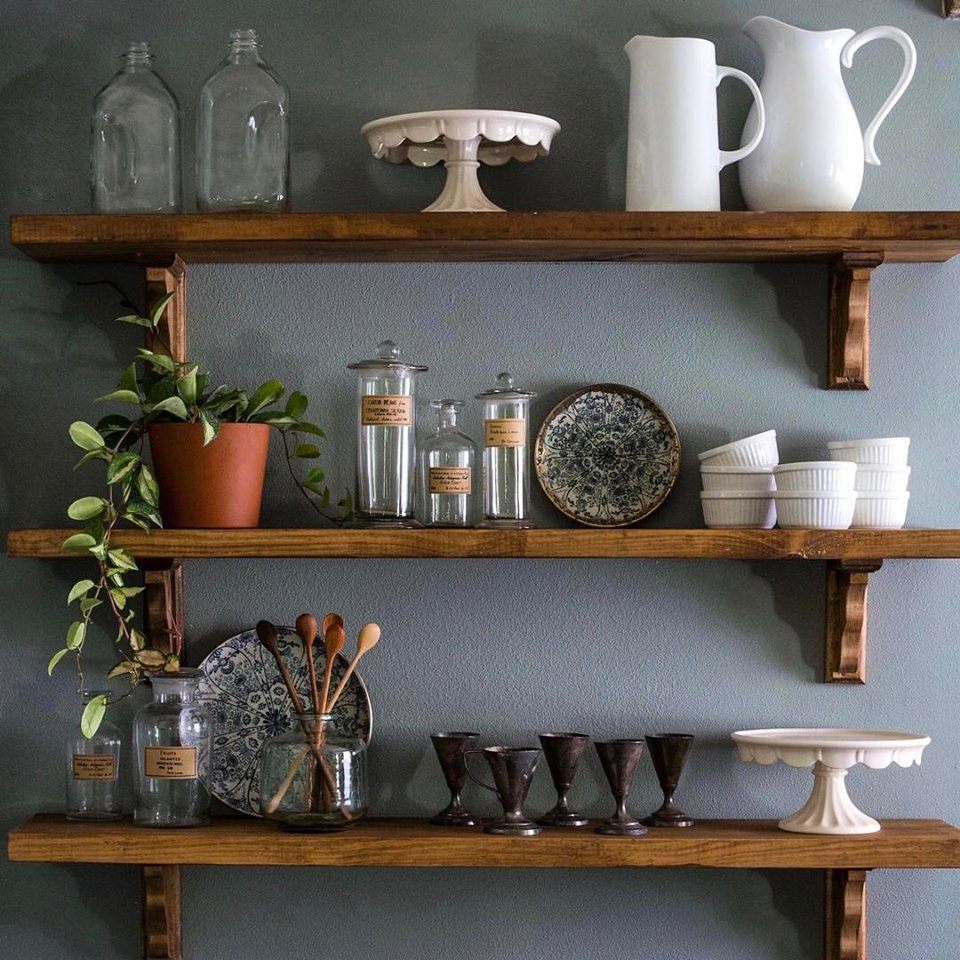 shelves with vintage items
