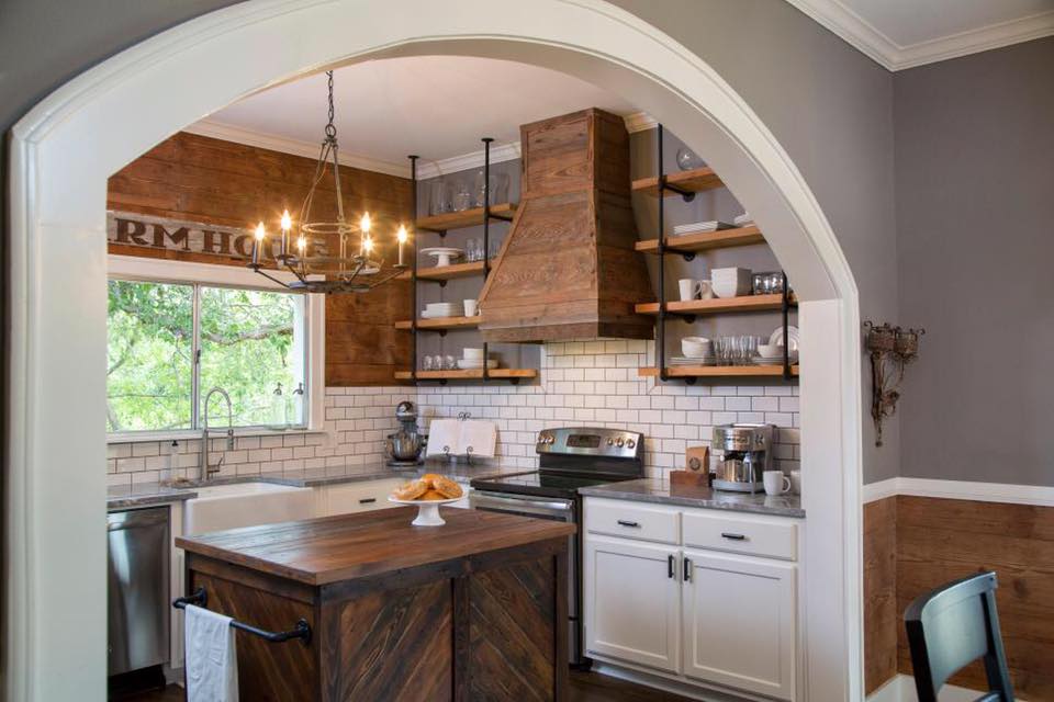 kitchen with shelves