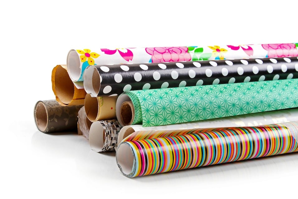 rolls of colorful wrapping paper