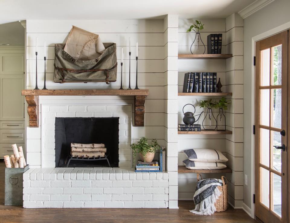 fireplace with shiplap