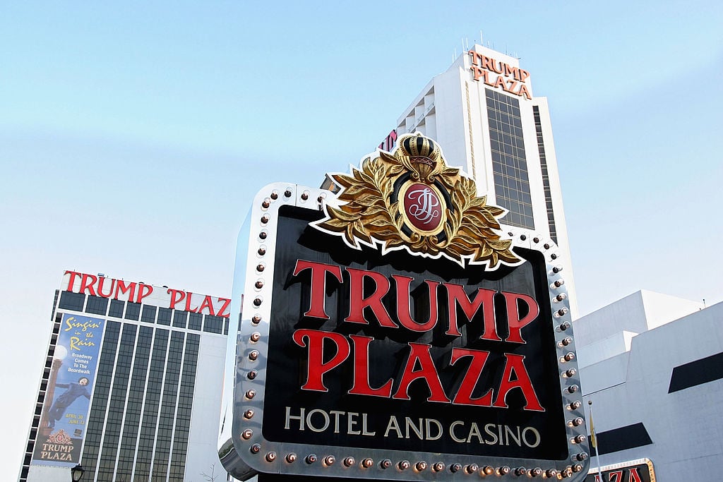 A sign marks the Trump Plaza Hotel and Casino