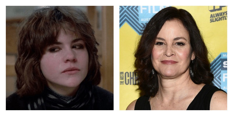 On the left is a picture of Ally Sheedy crying in The Breakfast Club. On the right is Ally Sheedy in a black dress and smiling on the red carpet.