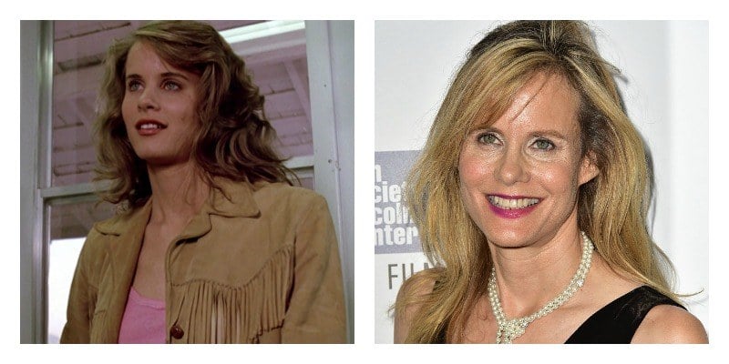 On the left is a picture of younger Lori Singer in Footloose. On the right is older Lori Singer on the red carpet.