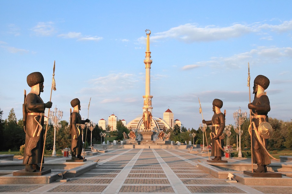 Monumen Arch of Independence in sunset. Ashkhabad. Turkmenistan.