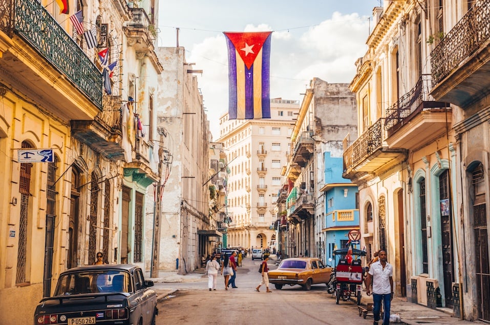 Street with Cuban flag in Havana