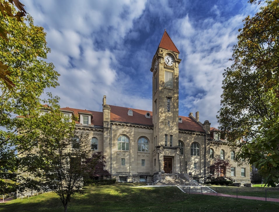 Student Building and Clock Tower on the Indiana University Campus