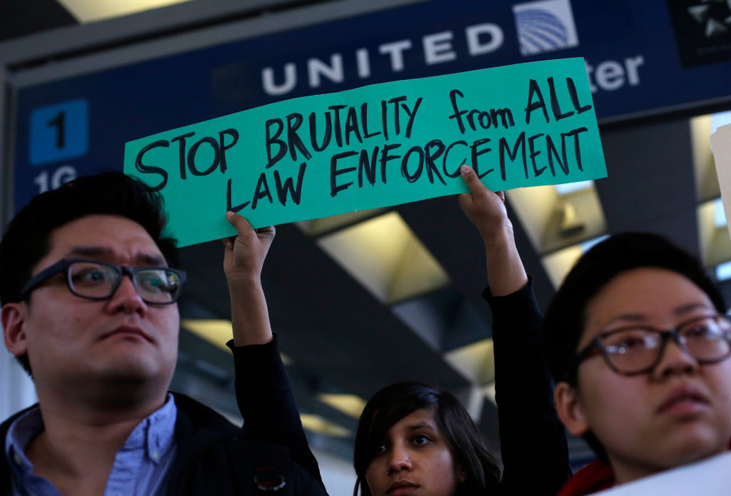 Demonstrators protest United Airlines at O'Hare International Airport