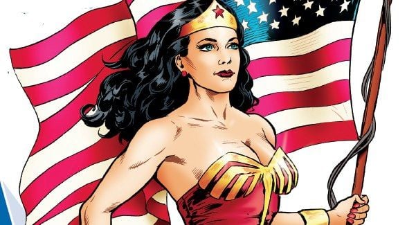 Wonder Woman holds the American Flag