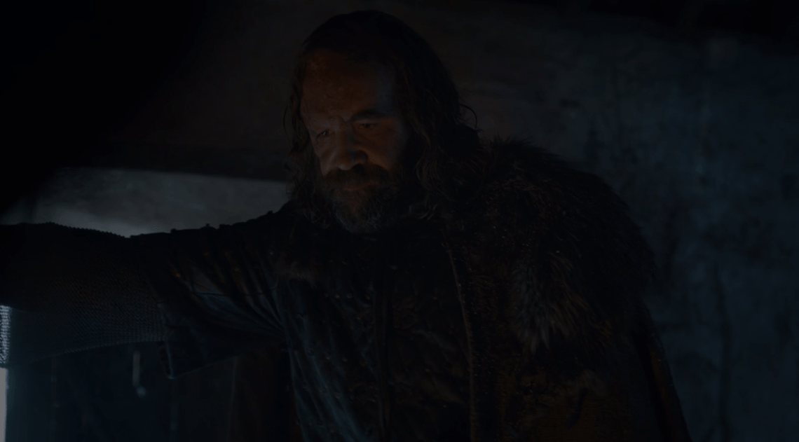 Gregor Clegane stares into a hearth in a scene from the 'Game of Thrones' Season 7 premiere.