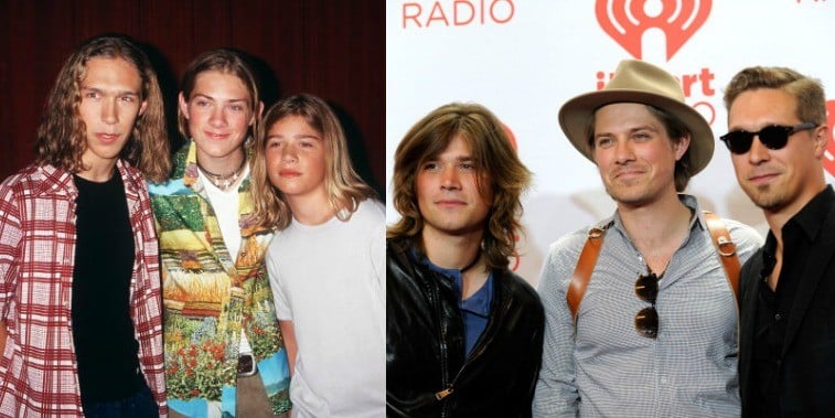 Hanson in 1998 and in 2013, posing together