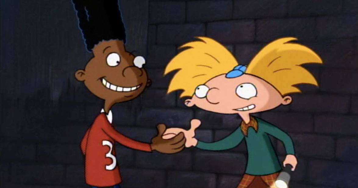 Gerald and Arnold do their handshake with thumbs in the air