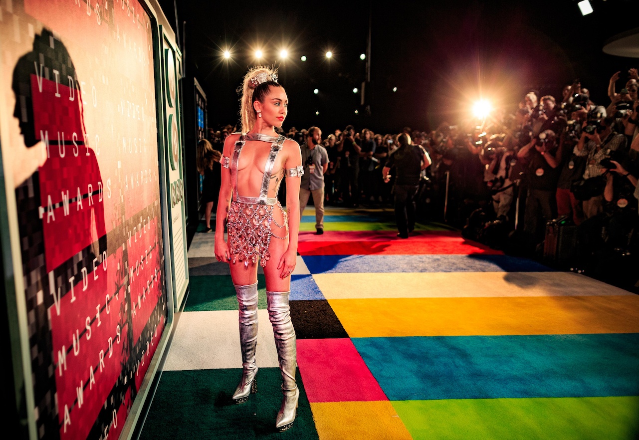 2015 MTV VMA Host Miley Cyrus, styled by Simone Harouche, attends the 2015 MTV Video Music Awards at Microsoft Theater on August 30, 2015 in Los Angeles, California.