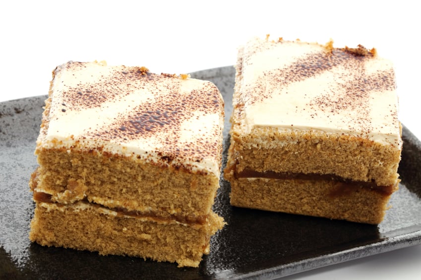 Tiramisu cake with a cheesecake coating