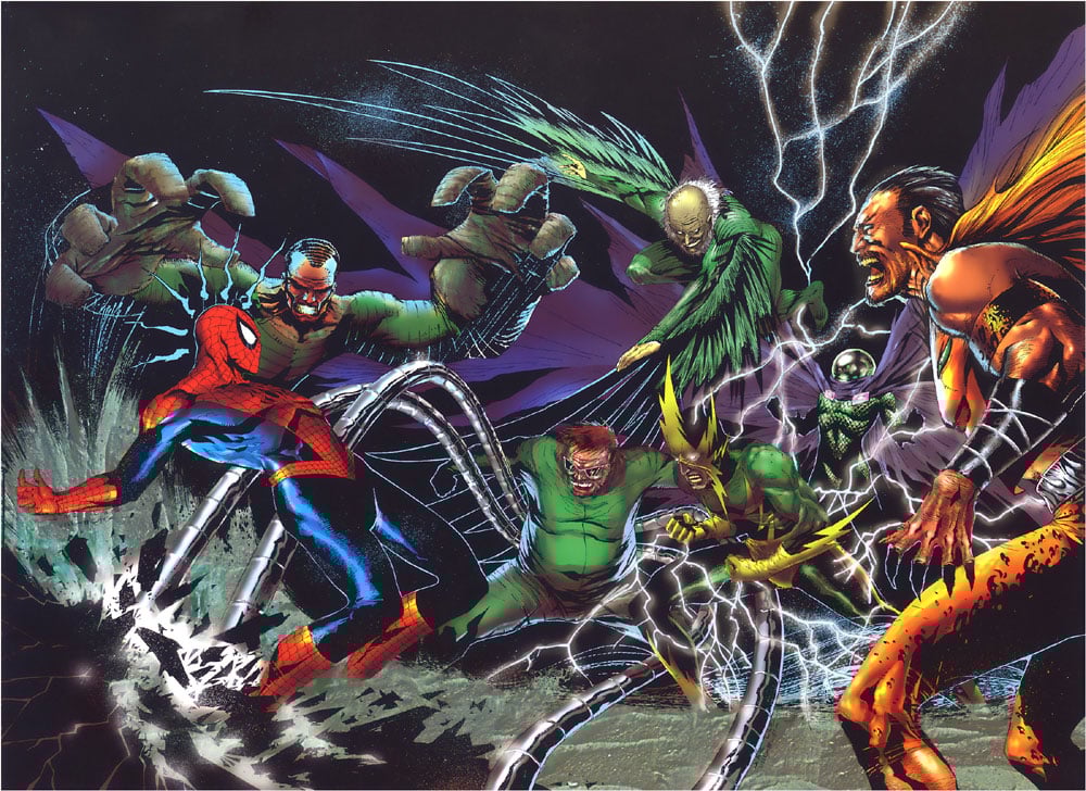 Vulture and other members of the Sinister Six fighting Spider-Man Vulture and other members of the Sinister Six fighting Spider-Man