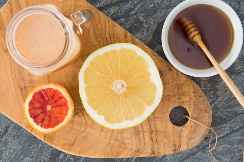 Grapefruit juice, honey