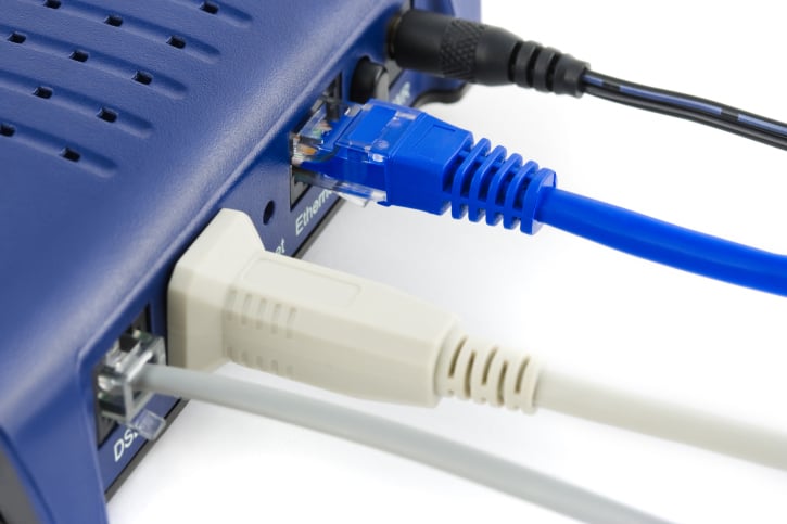 Cables inserted into a router 