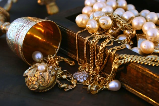 Gold and pearls in a jewelry box