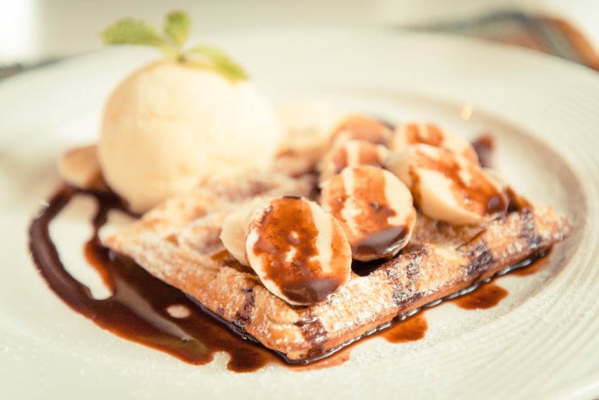 Banana Waffles with Ice Cream