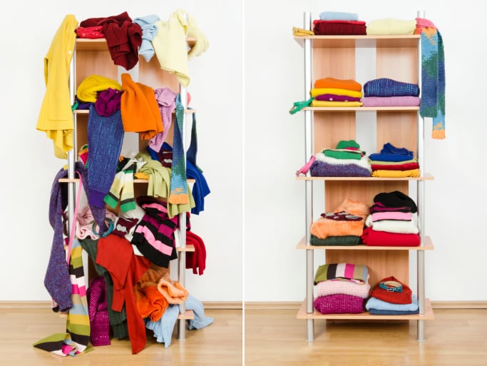 An unorganized closet
