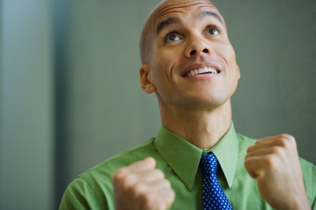 Man looking up with excitement