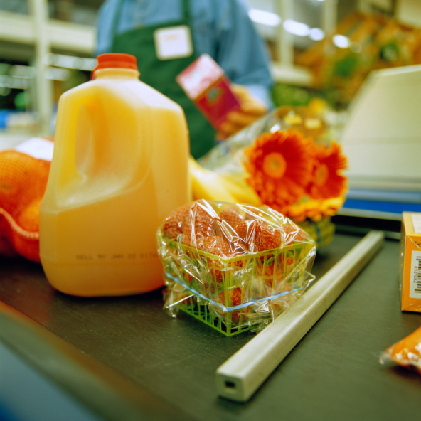 Stocking up on food at the grocery store