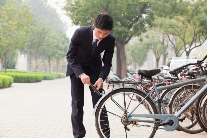 Man commuting by bike