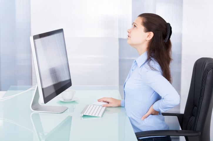 slouching, business, woman, office, work, back pain, stress