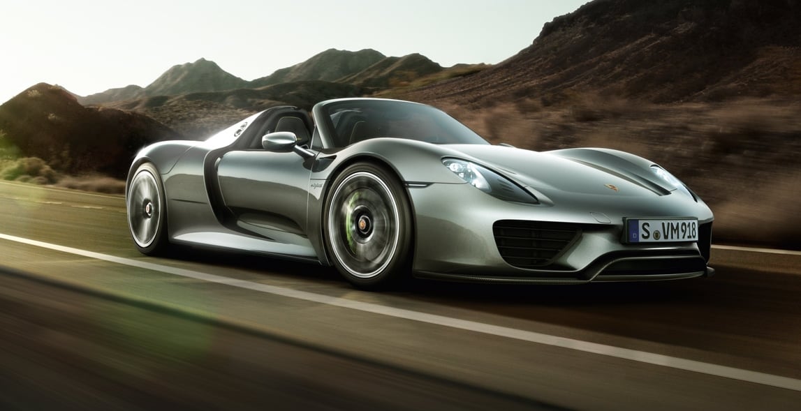 Porsche 918 Spyder cruising down the road