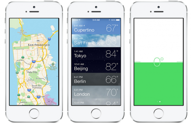 Apple iPhone iOS 7 mapas, weather, compass