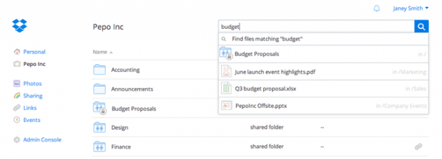 Dropbox Full Text Search screenshot