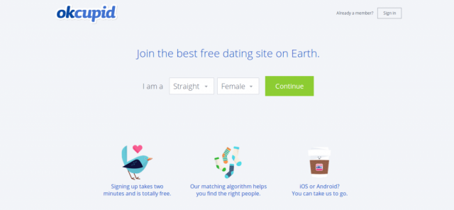 OkCupid homepage screenshot