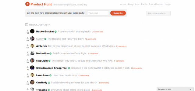 Product Hunt homepage