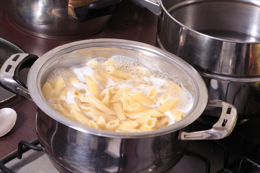 pasta cooking in a pot