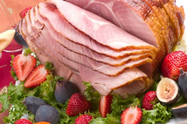 Fresh baked ham with berries and figs