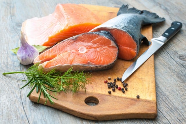 salmon on a cutting board