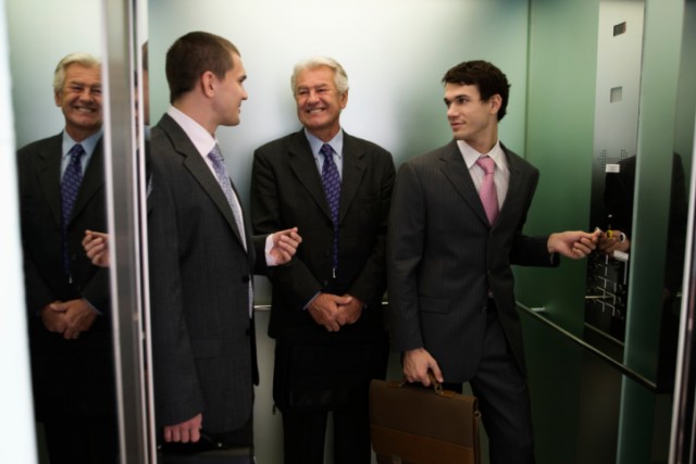 Chatting on an elevator