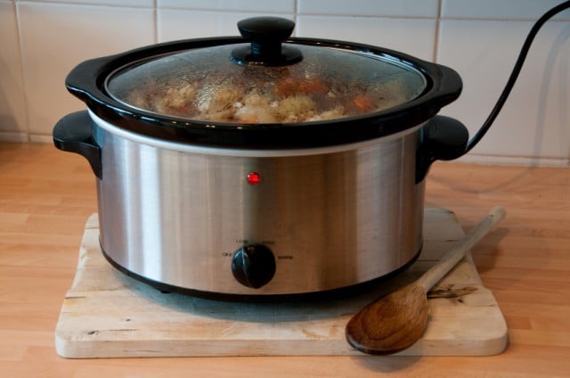crockpot with food cooking