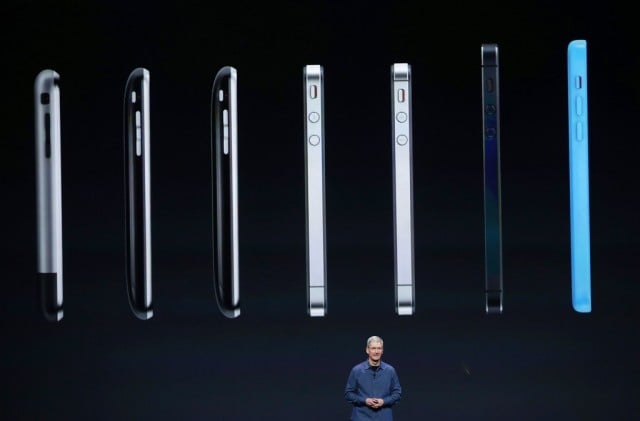 Apple CEO Tim Cook speaks about the iPhone 6 during an Apple special event