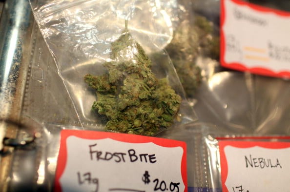 Different strains of medical marijuana are displayed