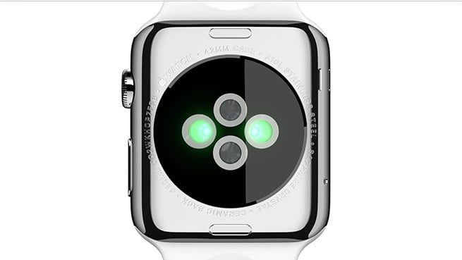 Apple Watch uses Infrared and visible-light LEDs, along with photosensors, to detect your pulse rate