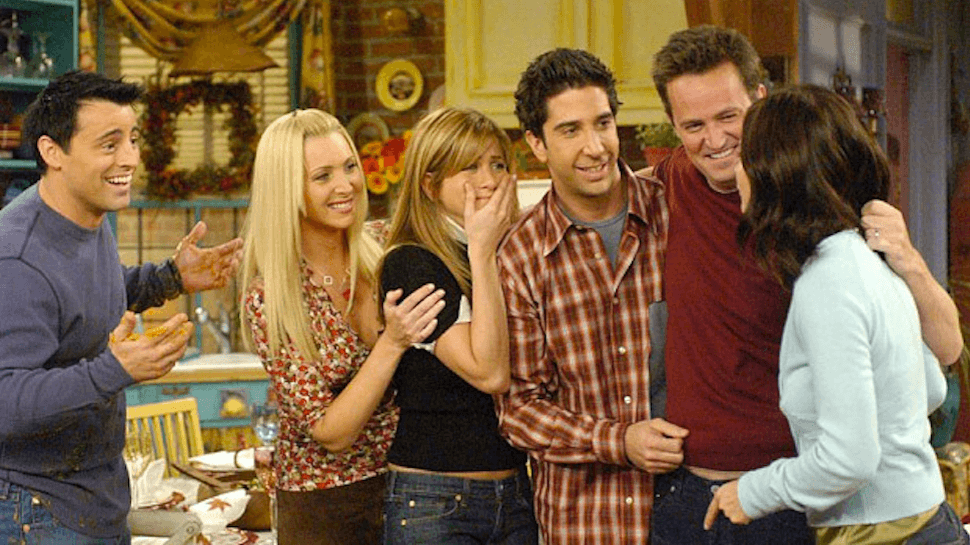The cast of Friends stands in a line