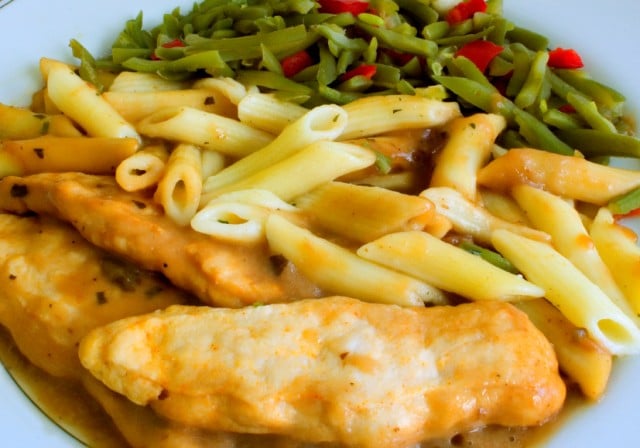 chicken with pasta and green beans