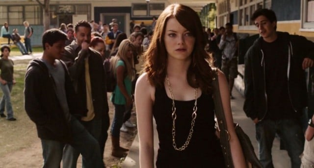 Emma Stone walking around her high school. 